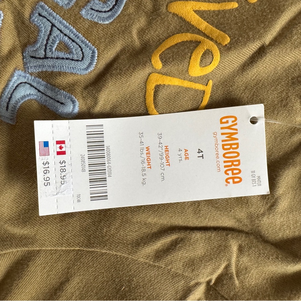 Gymboree Tan T-Shirt with Blue and Yellow Embroidery